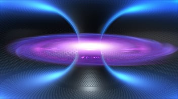Tokamak Plasma Reactor with Blue and Purple Plasma Energy, Nuclear Fusion Concept stock photo